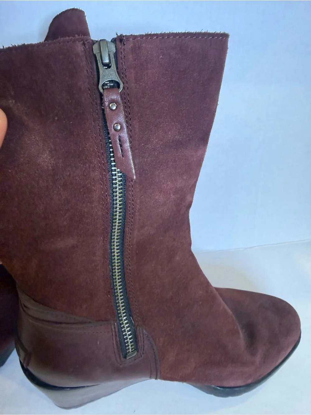 Sorel After Hours Wedge Heel Suede Leather Boots Redwood Burgundy Brown Size 8